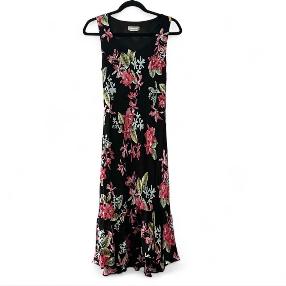 Floral Vintage Steilmann Black Sleeveless Maxi Dress